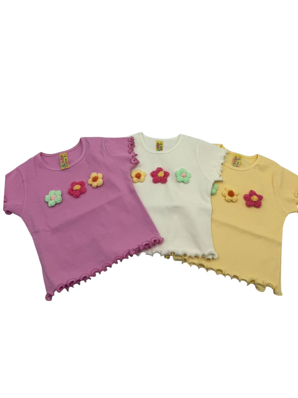 Blusa Acanalada Coquette para Niña con Flores de Crochet