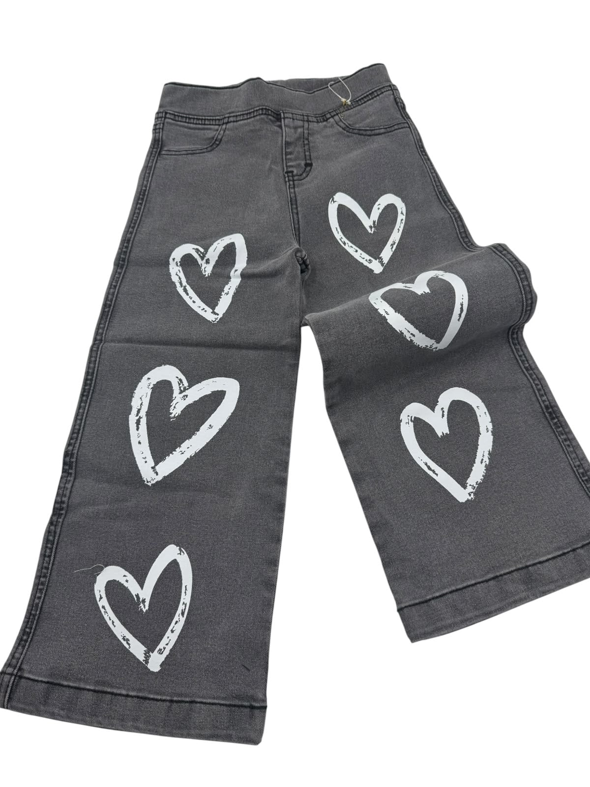 Pantalón Palazzo para Niña con Corazones Estampados | Mezclilla Gris