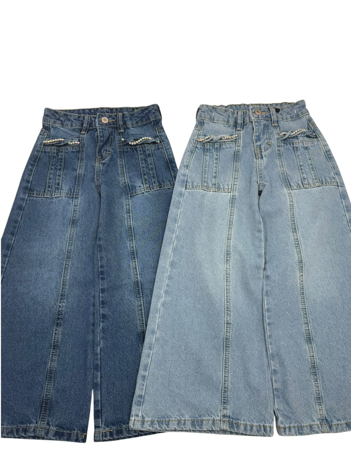 ✨ Pantalón Wide Leg de Mezclilla para Niña | Bolsas con Brillos | Moda Infantil Casual