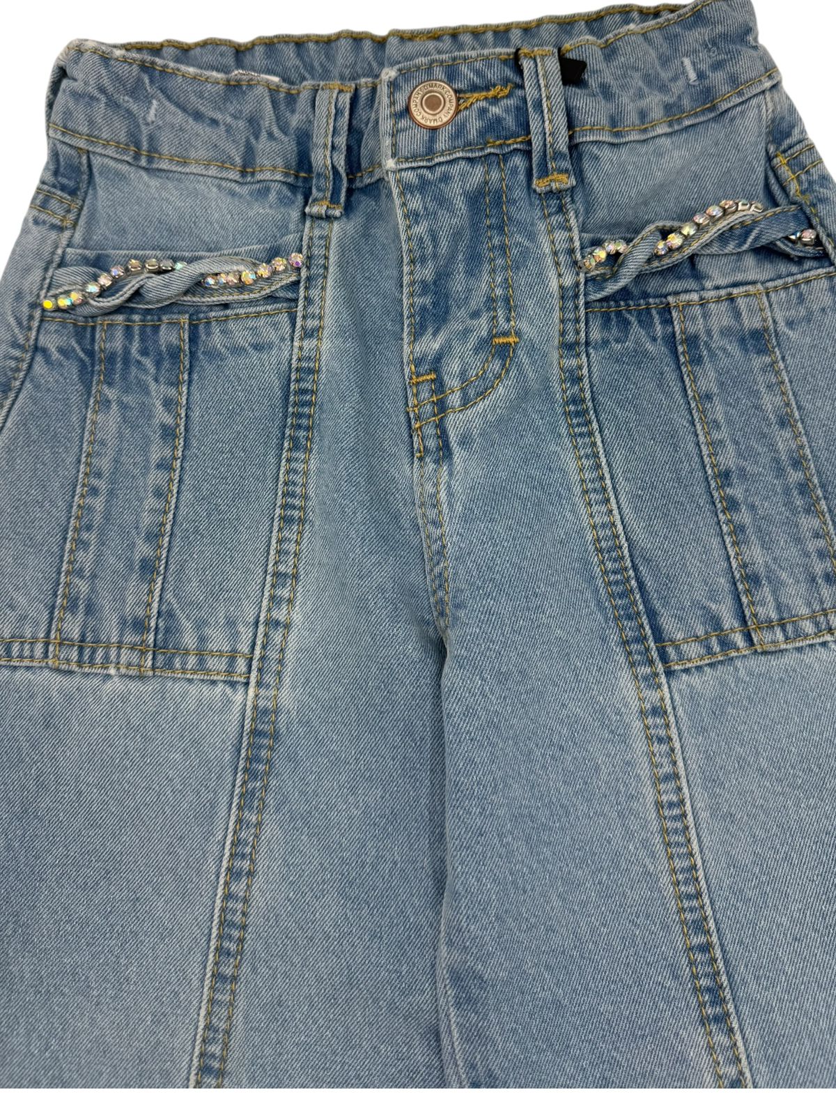 ✨ Pantalón Wide Leg de Mezclilla para Niña | Bolsas con Brillos | Moda Infantil Casual