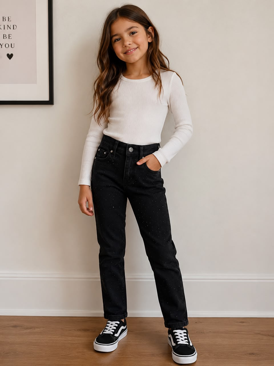 Jeans con Brillos para Niña - Pantalón de Mezclilla con Pedrería Elegante y Cómodo