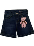 Short de Mezclilla para Niña con Llavero de Osito | Denim Casual Infantil | Azul Claro y Azul Oscuro