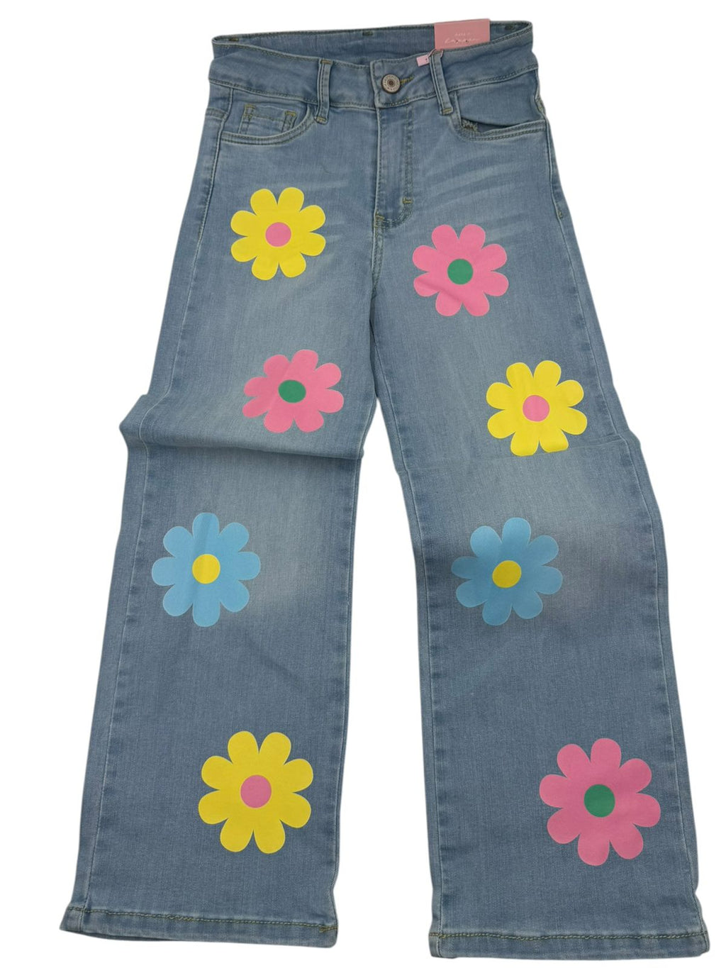 Pantalón Palazzo de Mezclilla para Niña con Flores de Colores
