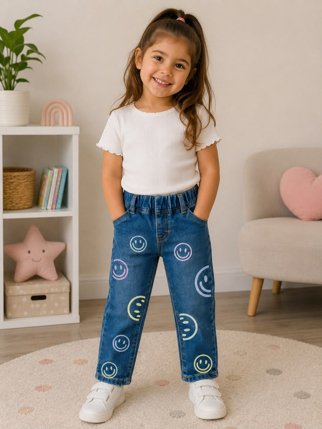 Pantalón de Mezclilla para Niña con Estampado Smile