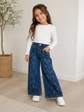Para Jeans de Brillos y Costura Ondulada