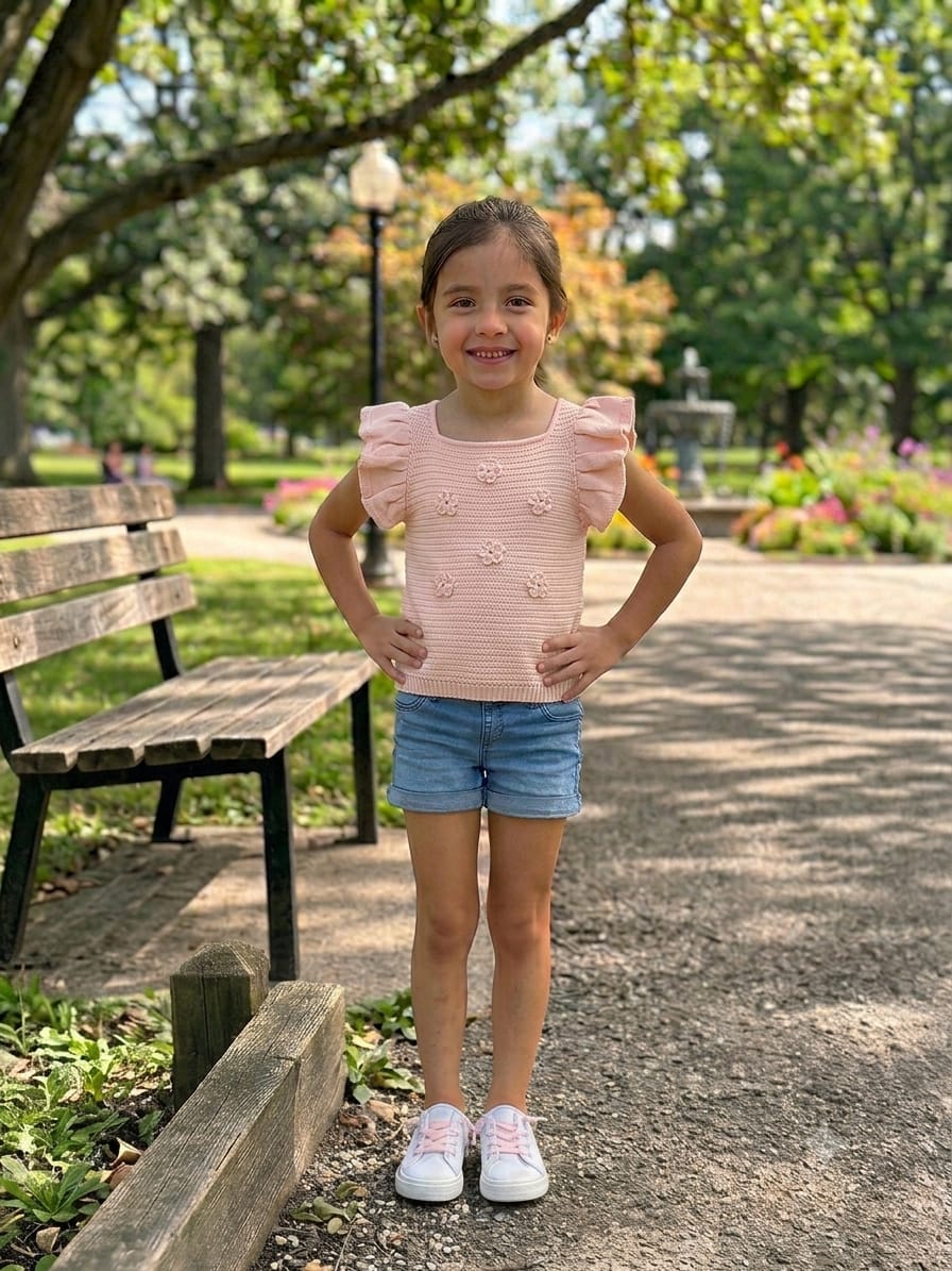 Blusa de Punto Tejida para Niña con Adorables Flores 3D y Mangas Rizadas ¡Varios Colores! ✨