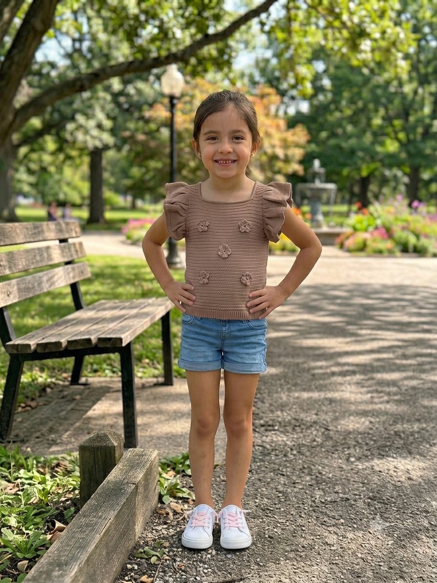Blusa de Punto Tejida para Niña con Adorables Flores 3D y Mangas Rizadas ¡Varios Colores! ✨