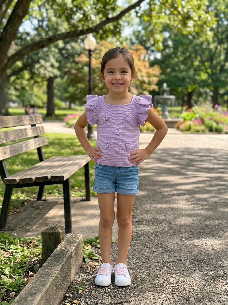 Blusa de Punto Tejida para Niña con Adorables Flores 3D y Mangas Rizadas ¡Varios Colores! ✨