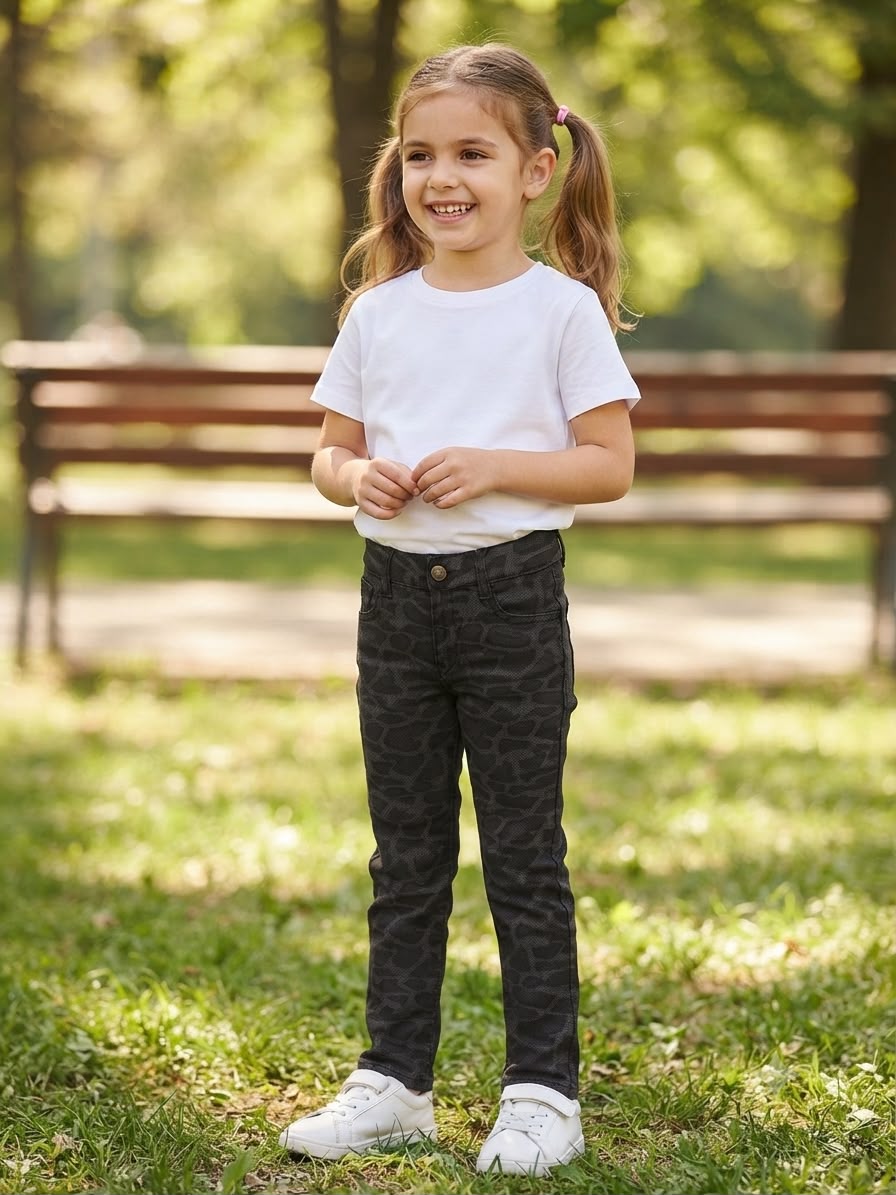 Pantalón Infantil Negro Camuflaje Stretch | Cómodo, Moderno y Ajuste Perfecto para Niña