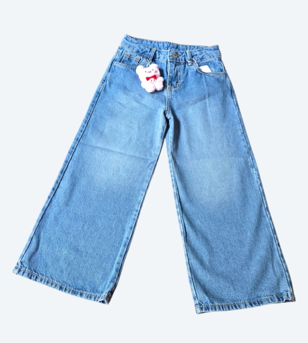 Pantalón Wide Leg para Niña de Mezclilla con Bolsas de Estrella | Jeans Casual Infantil Cómodo y Moderno