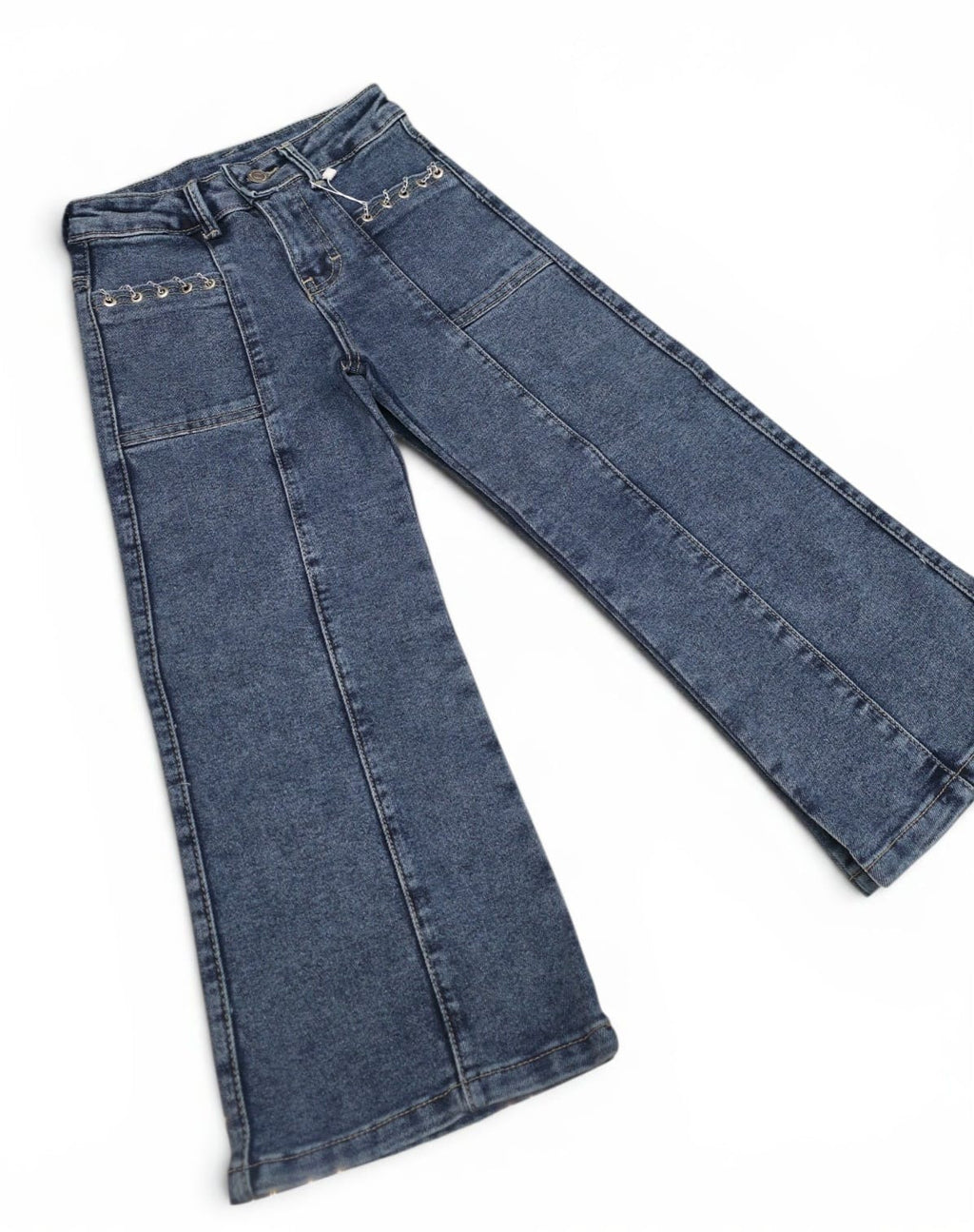 ✨ Pantalón de Mezclilla Wide Leg para Niña con Detalle de Ojillos | Casual Fashion