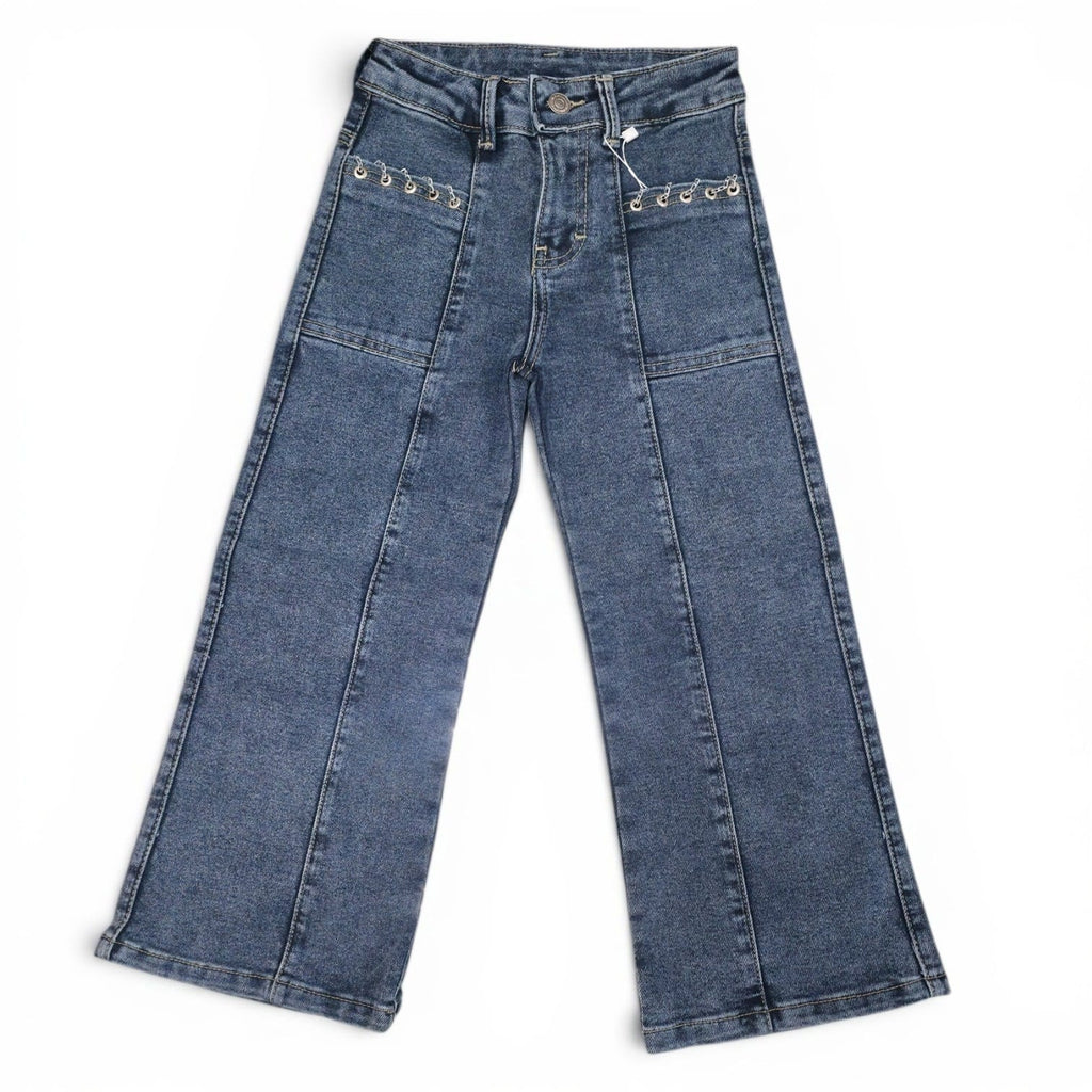 ✨ Pantalón de Mezclilla Wide Leg para Niña con Detalle de Ojillos | Casual Fashion