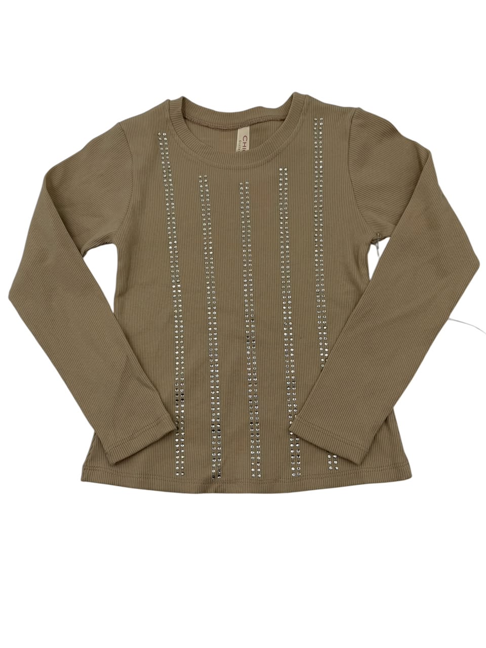 Blusa Infantil Manga Larga con Brillos | Tejido Acanalado | Colores Negro, Blanco, Rojo y Caqui | Niña