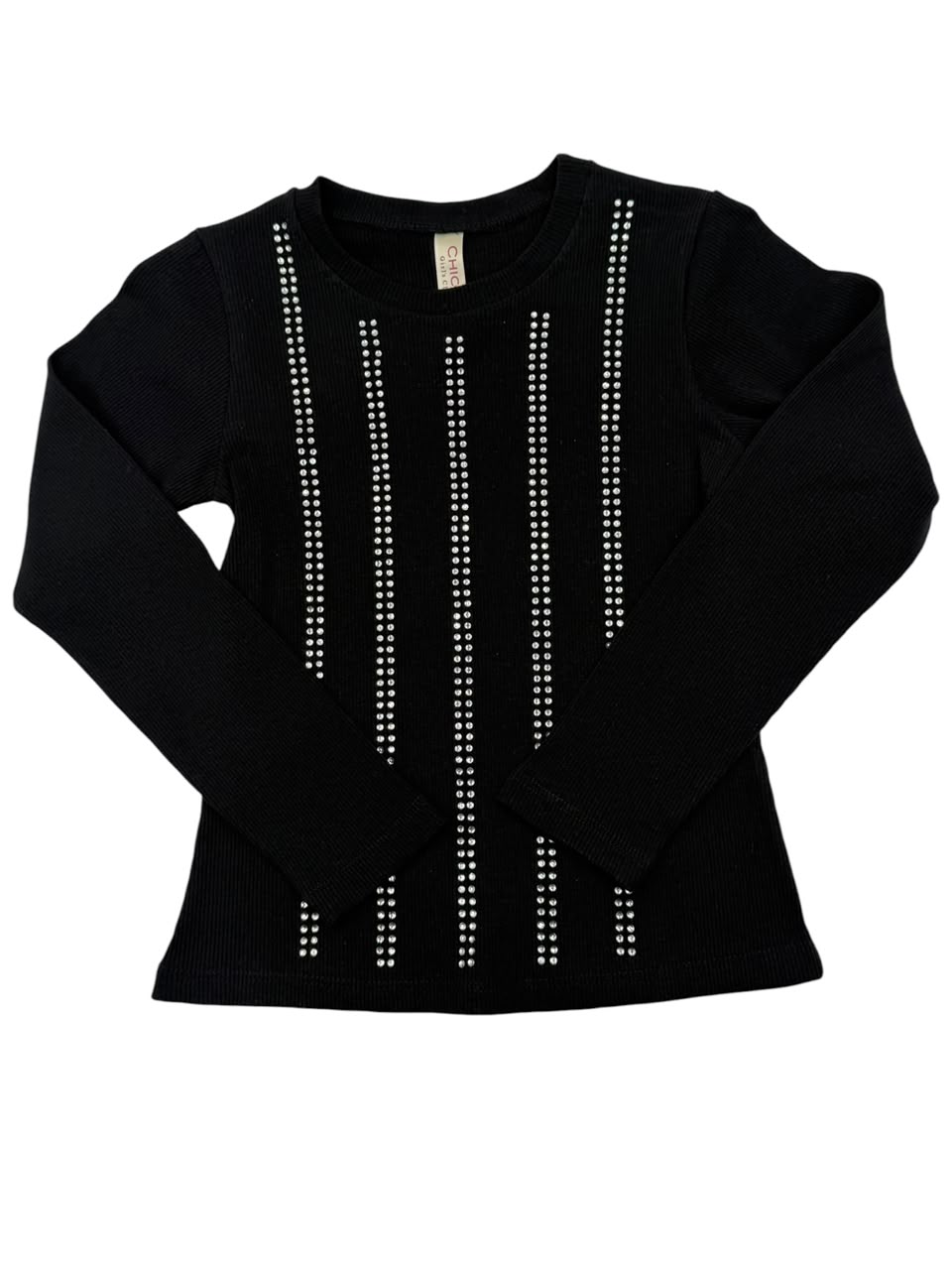 Blusa Infantil Manga Larga con Brillos | Tejido Acanalado | Colores Negro, Blanco, Rojo y Caqui | Niña