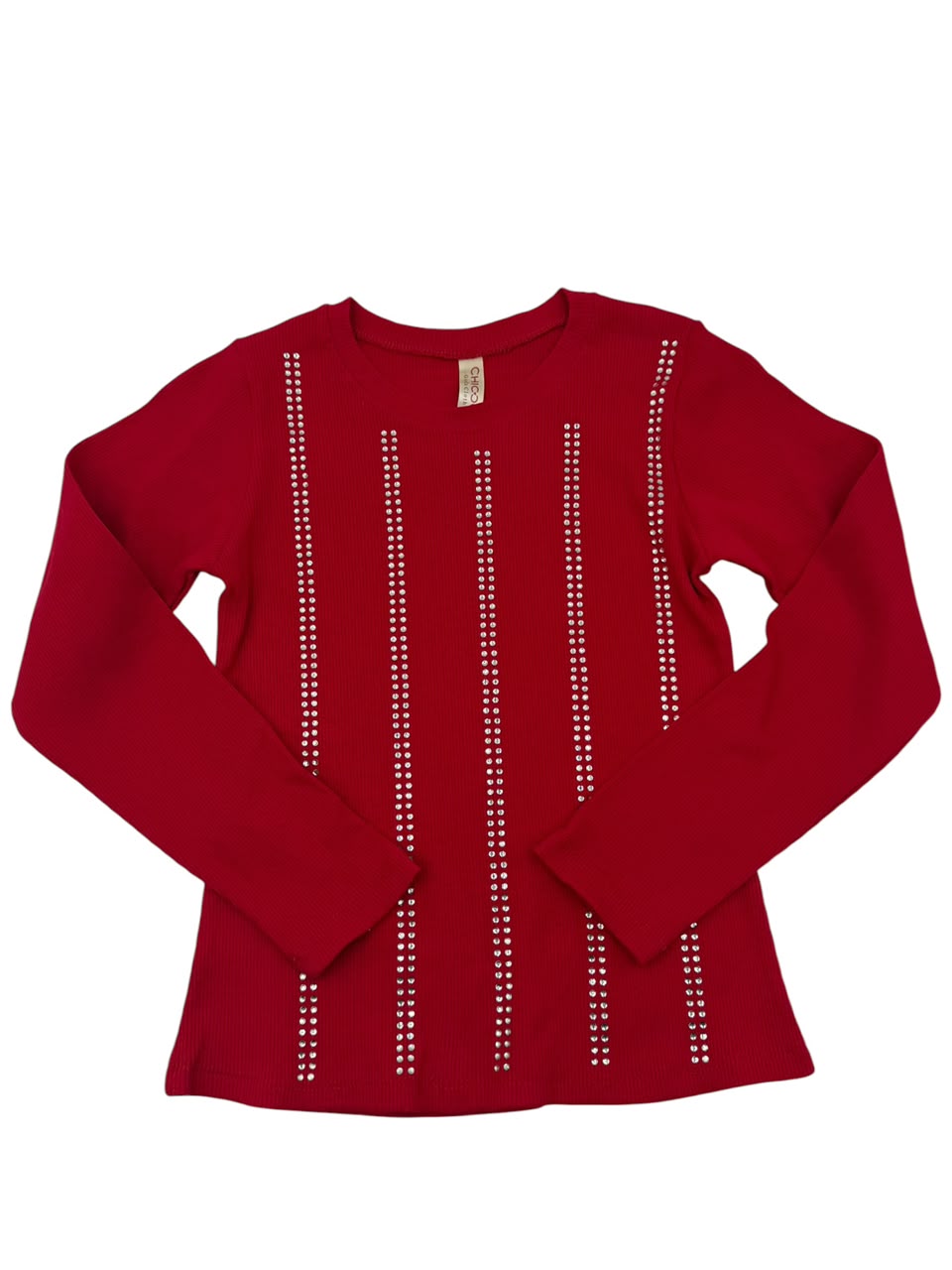 Blusa Infantil Manga Larga con Brillos | Tejido Acanalado | Colores Negro, Blanco, Rojo y Caqui | Niña