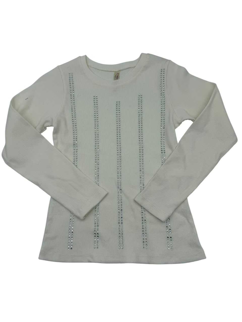 Blusa Infantil Manga Larga con Brillos | Tejido Acanalado | Colores Negro, Blanco, Rojo y Caqui | Niña