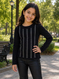 Blusa Infantil Manga Larga con Brillos | Tejido Acanalado | Colores Negro, Blanco, Rojo y Caqui | Niña