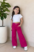 Pantalón Wide Leg Infantil Fucsia para Niña | Corte Amplio Casual y Moderno