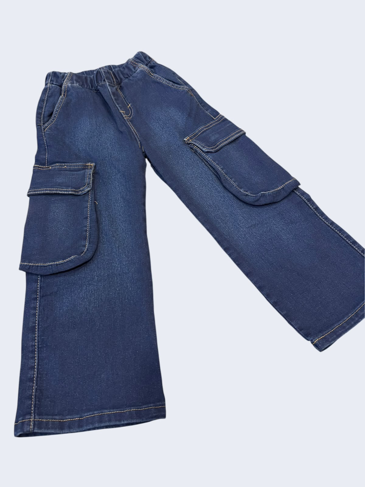 ✨ Pantalón Cargo Wide Leg para Niña | Mezclilla Azul con Bolsas Laterales | Moda Casual Infantil
