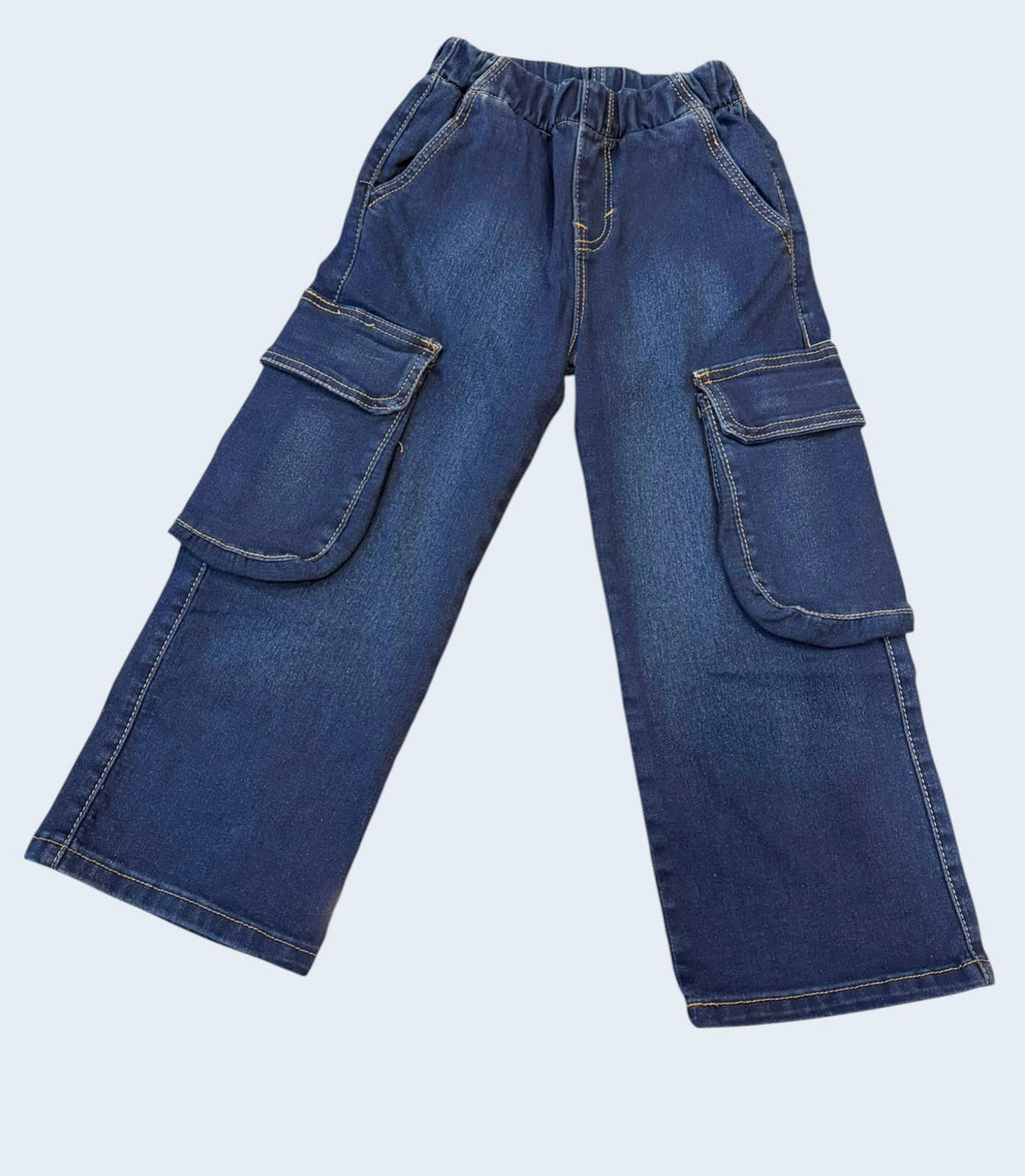 ✨ Pantalón Cargo Wide Leg para Niña | Mezclilla Azul con Bolsas Laterales | Moda Casual Infantil