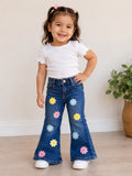 🌼 Pantalón Acampanado Infantil de Mezclilla con Flores | Jeans para Niña Cómodo y Moderno