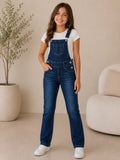 Overol De Mezclilla Para Niña Jumper Casual Jean Ajustable Pantalón Recto