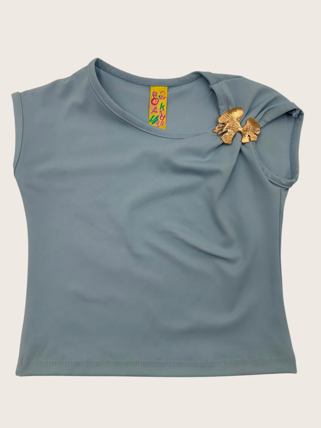 Playera Blusa Infantil Niña con Broche Dorado Metálico Moderno Elegante Moda Niñas
