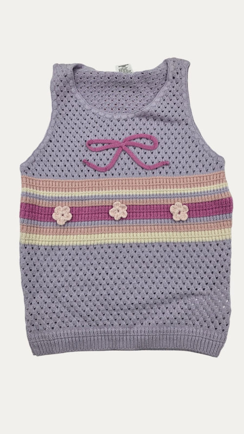 Chaleco Tejido Infantil Para Niña con Flores y Moño 🌸 | Top Chaleco de Punto Moda Coquette Tejido Ligero