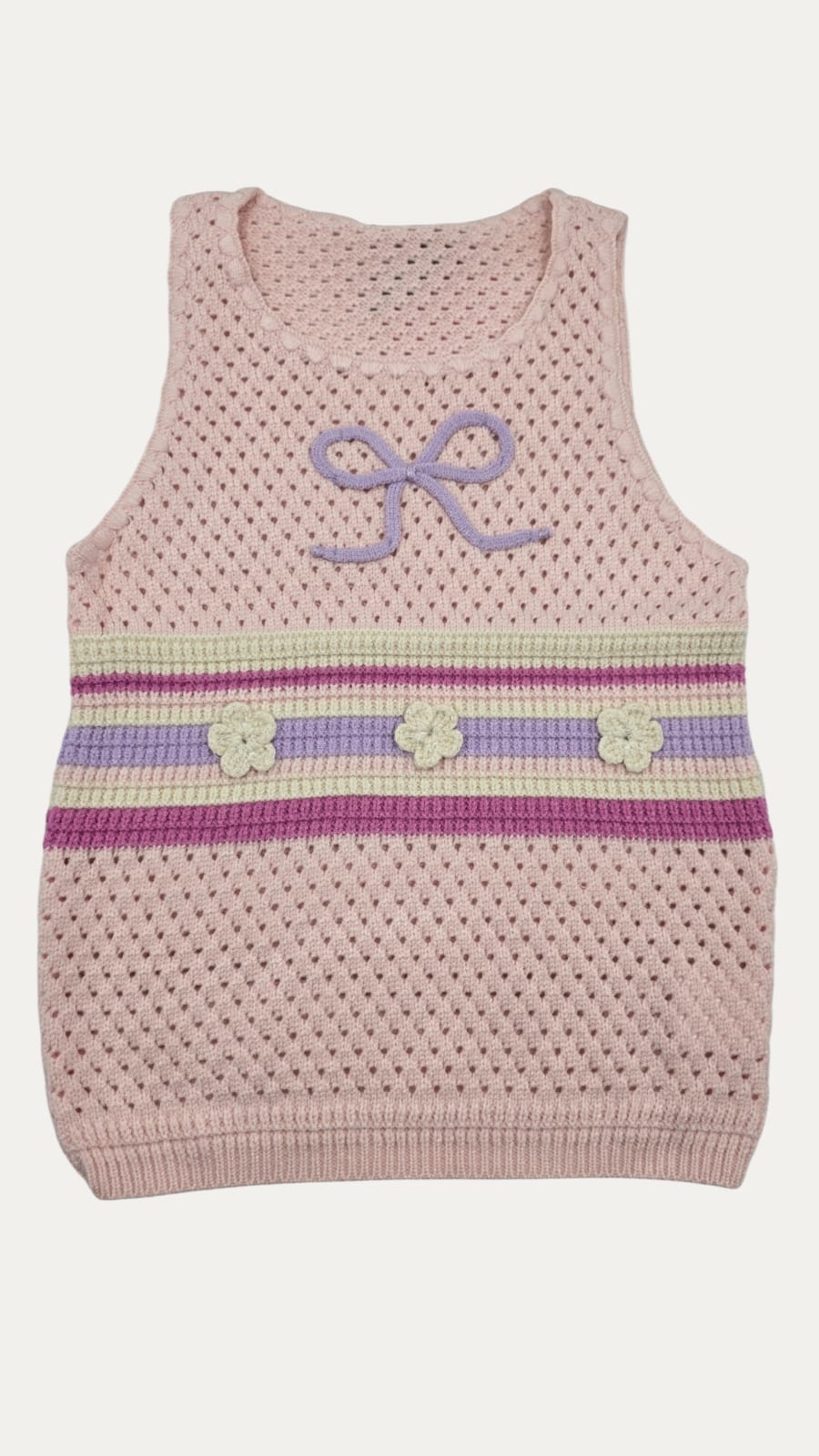 Chaleco Tejido Infantil Para Niña con Flores y Moño 🌸 | Top Chaleco de Punto Moda Coquette Tejido Ligero