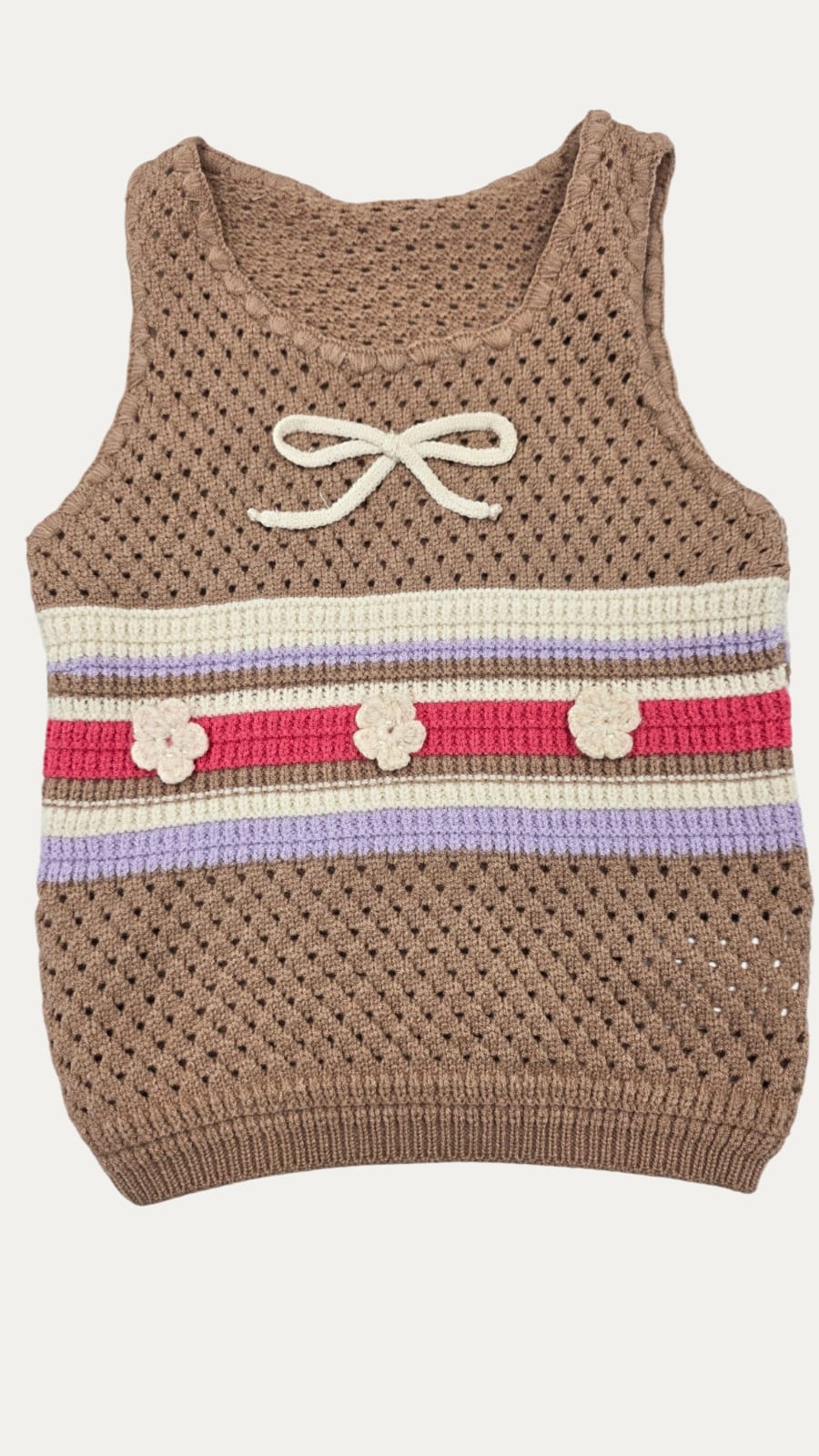Chaleco Tejido Infantil Para Niña con Flores y Moño 🌸 | Top Chaleco de Punto Moda Coquette Tejido Ligero