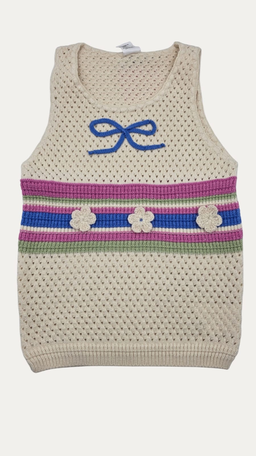 Chaleco Tejido Infantil Para Niña con Flores y Moño 🌸 | Top Chaleco de Punto Moda Coquette Tejido Ligero