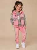 Conjunto Deportivo 3 Piezas Niño / Niña Terciopelo Rosa y Gris con Chaleco