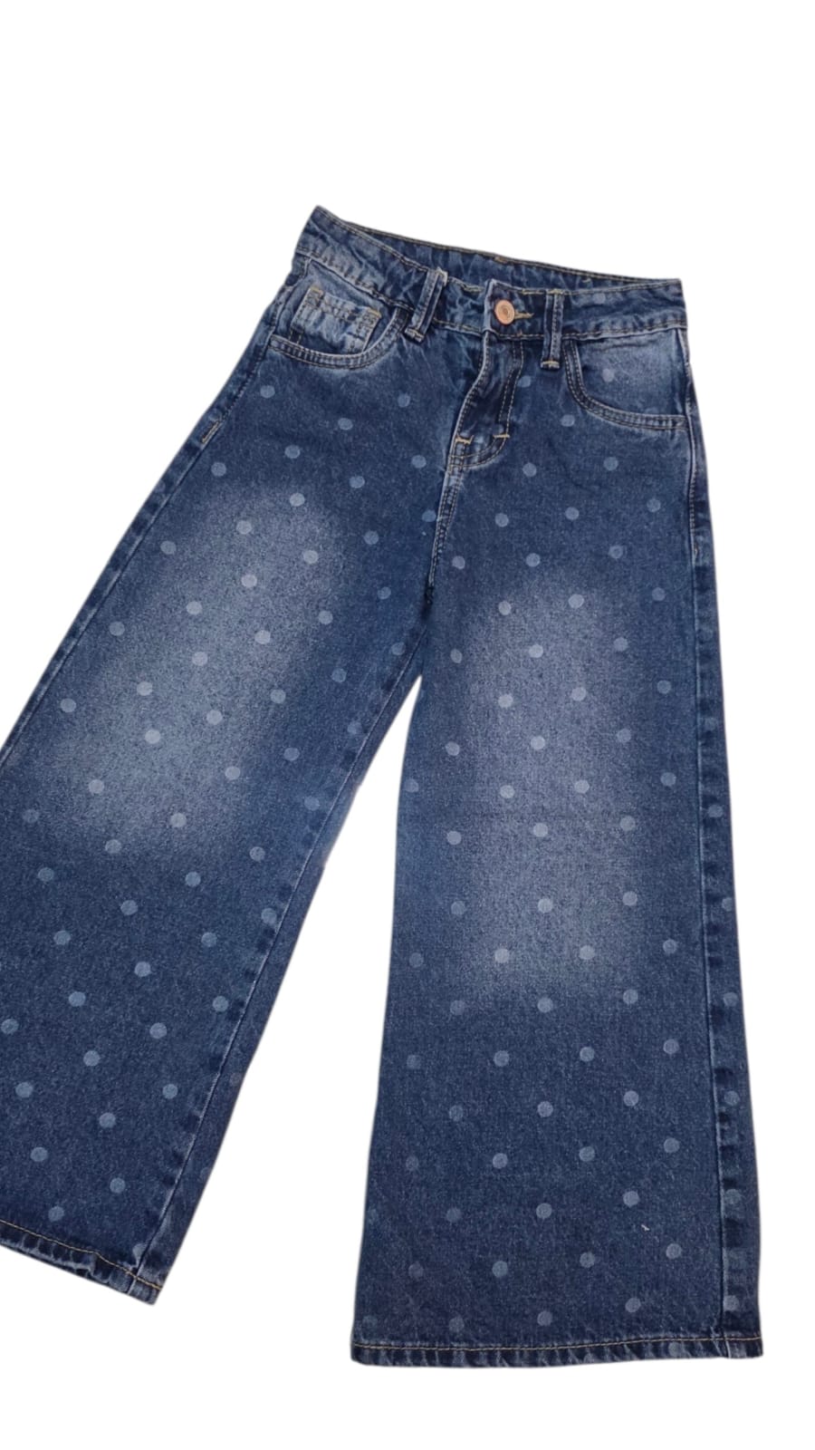 Jeans Anchos de Mezclilla con Estampado de Lunares