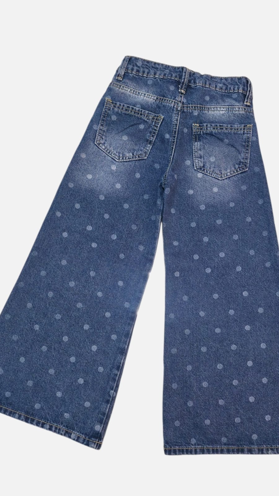 Jeans Anchos de Mezclilla con Estampado de Lunares
