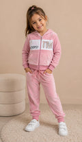 Conjunto Deportivo de Terciopelo Para Niña (2 Piezas) – Sudadera con Capucha y Cierre + Pantalón Jogger Térmico y Suave
