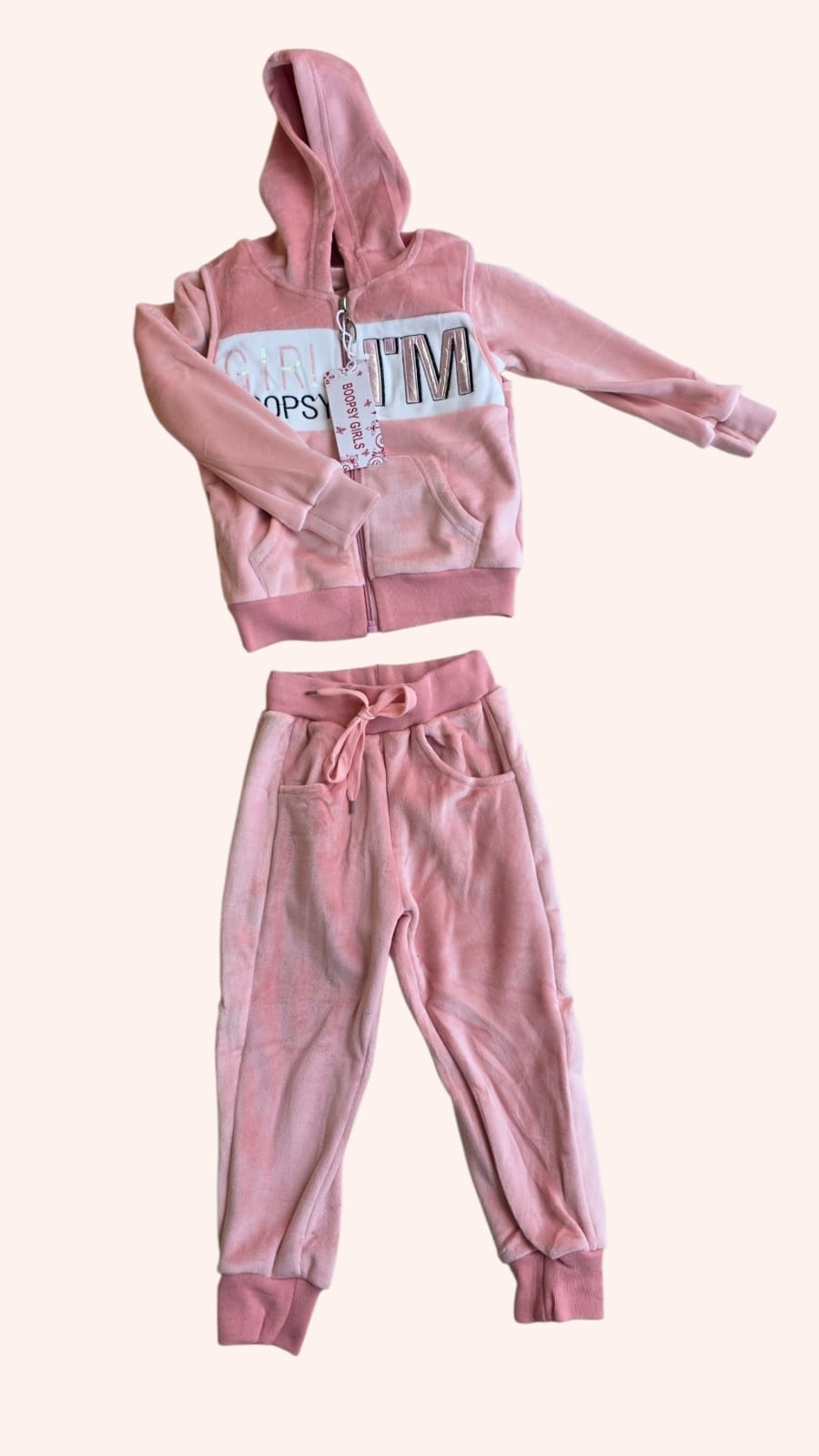 Conjunto Deportivo de Terciopelo Para Niña (2 Piezas) – Sudadera con Capucha y Cierre + Pantalón Jogger Térmico y Suave