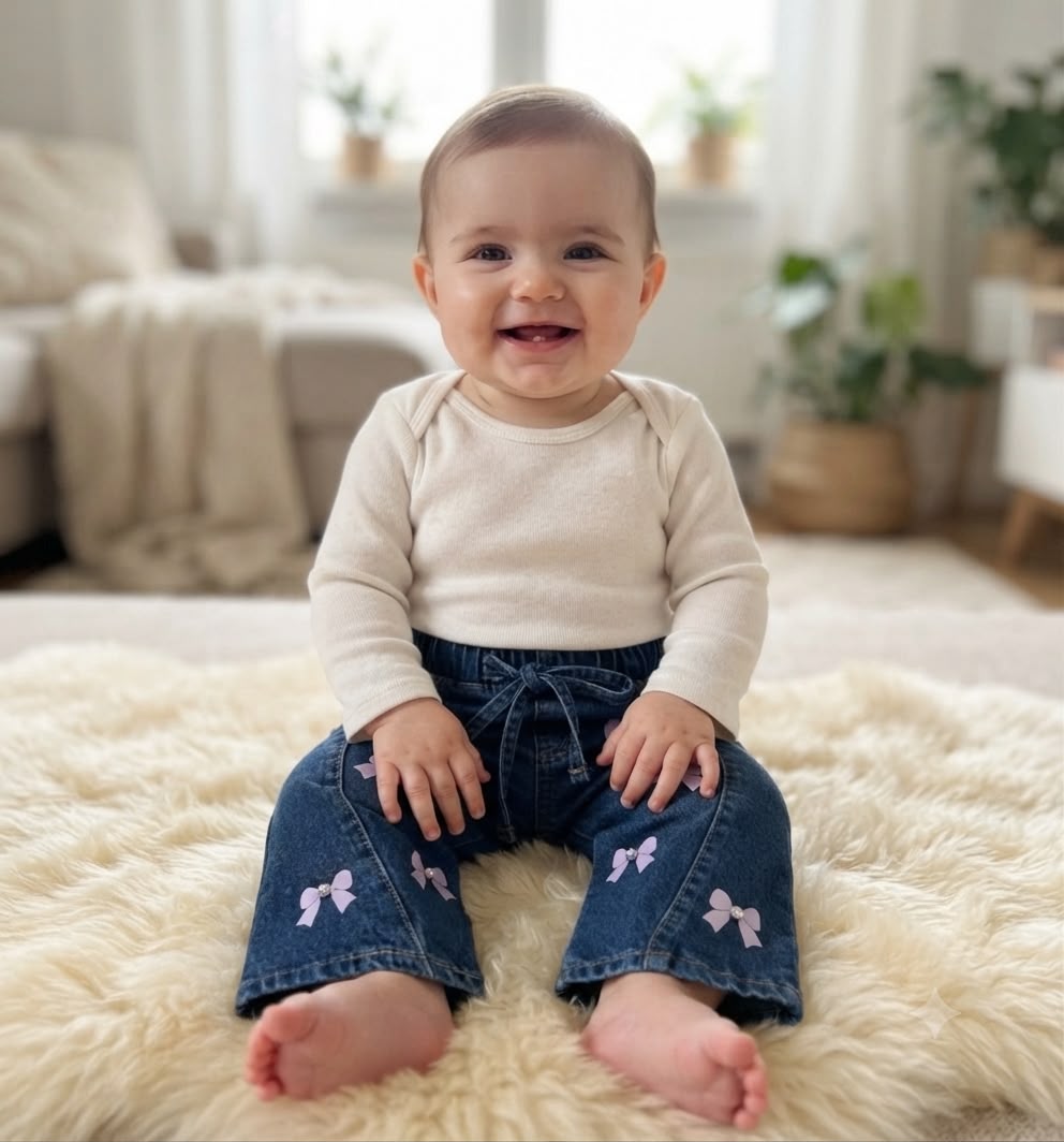 ✨ Pantalón Wide Leg para Niña con Flores Bordadas y Brillos | Mezclilla Suave y Cómoda 🌸👖