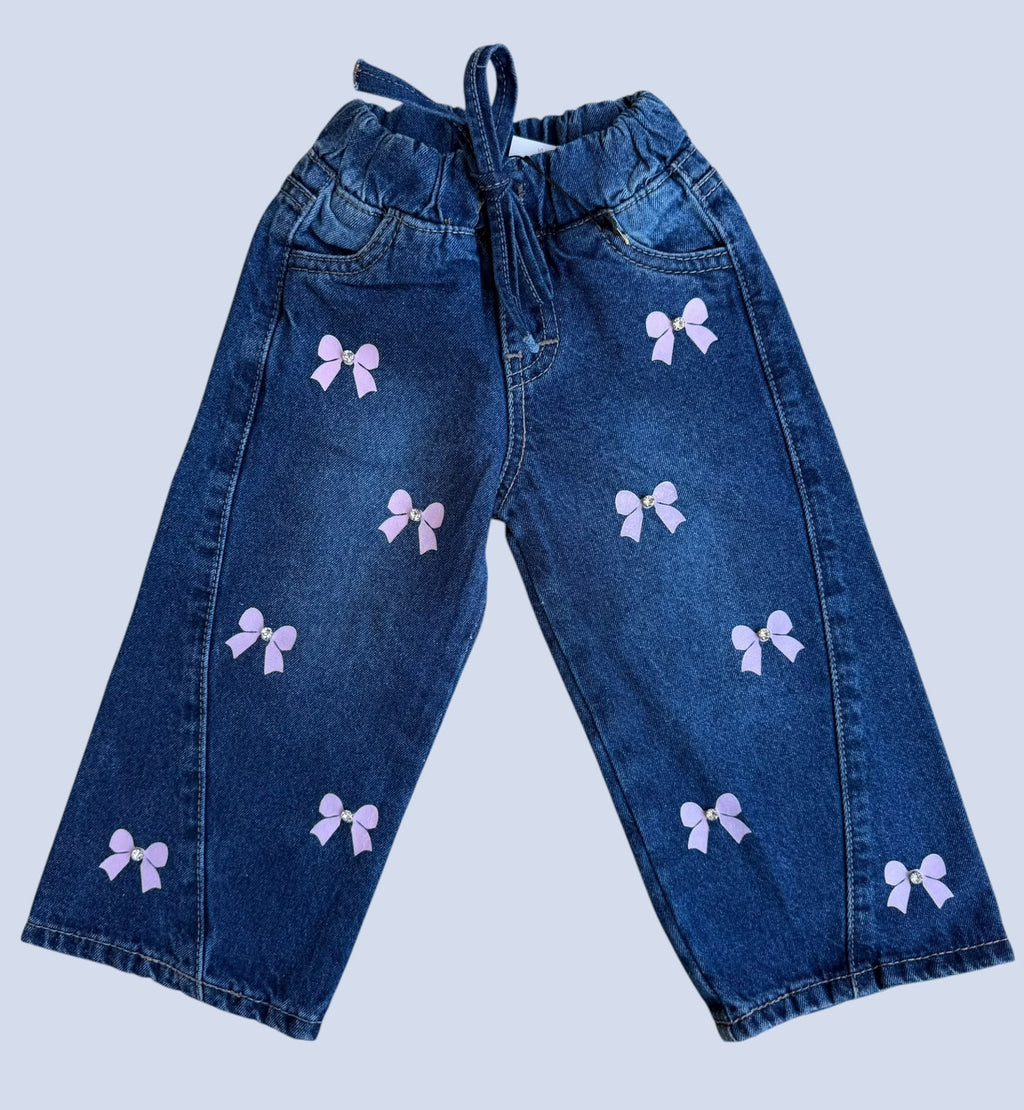 ✨ Pantalón Wide Leg para Niña con Flores Bordadas y Brillos | Mezclilla Suave y Cómoda 🌸👖