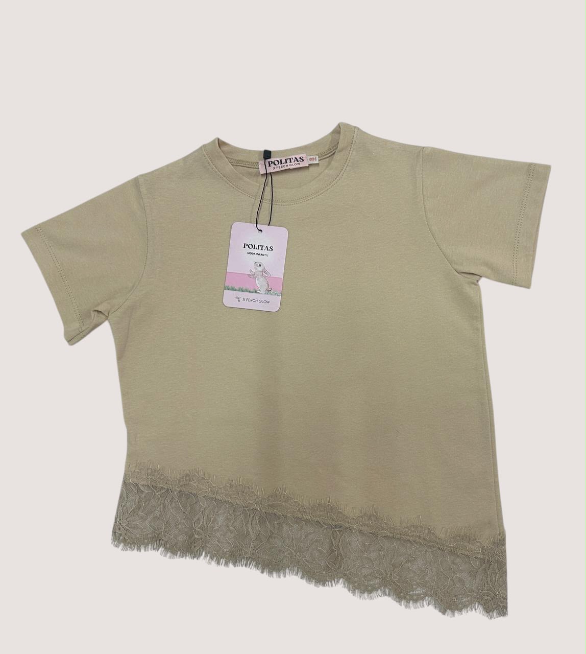 Playera para Niña con Encaje | Blusa Básica Manga Corta | Algodón Suave