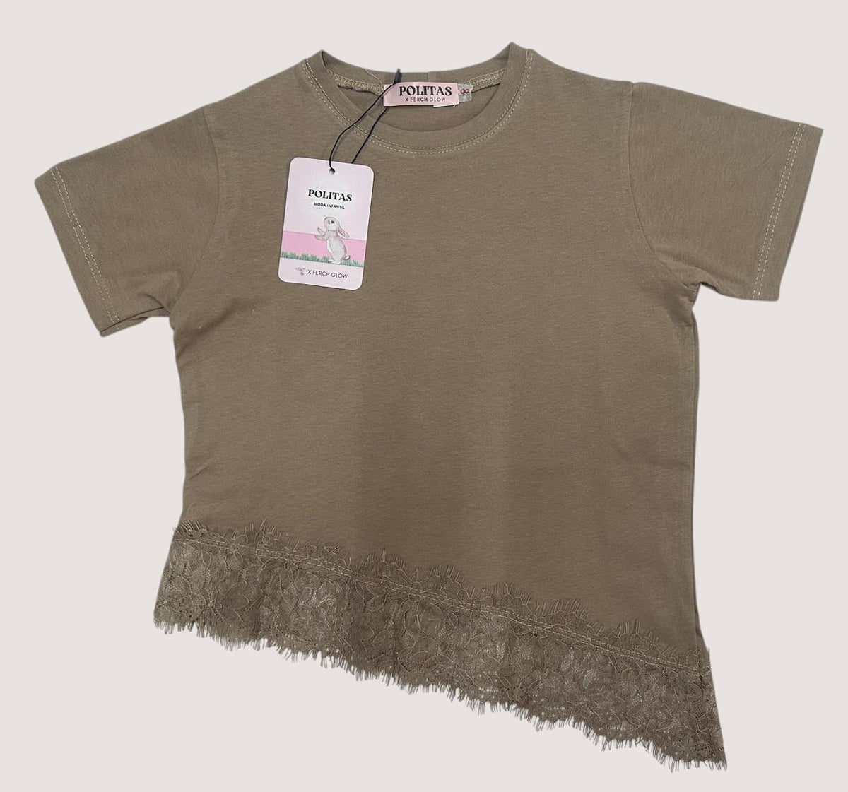 Playera para Niña con Encaje | Blusa Básica Manga Corta | Algodón Suave