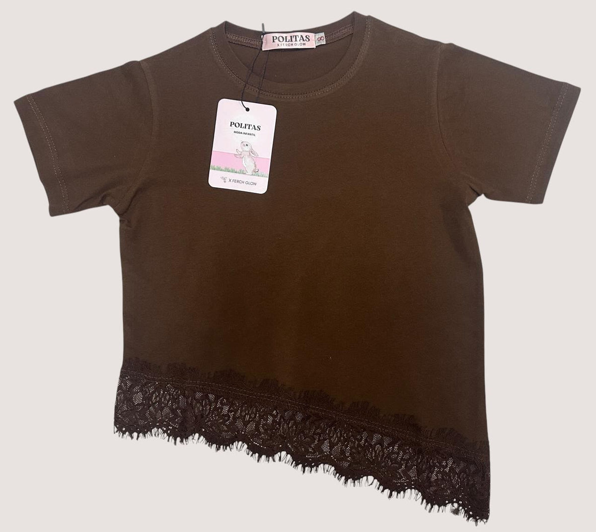 Playera para Niña con Encaje | Blusa Básica Manga Corta | Algodón Suave