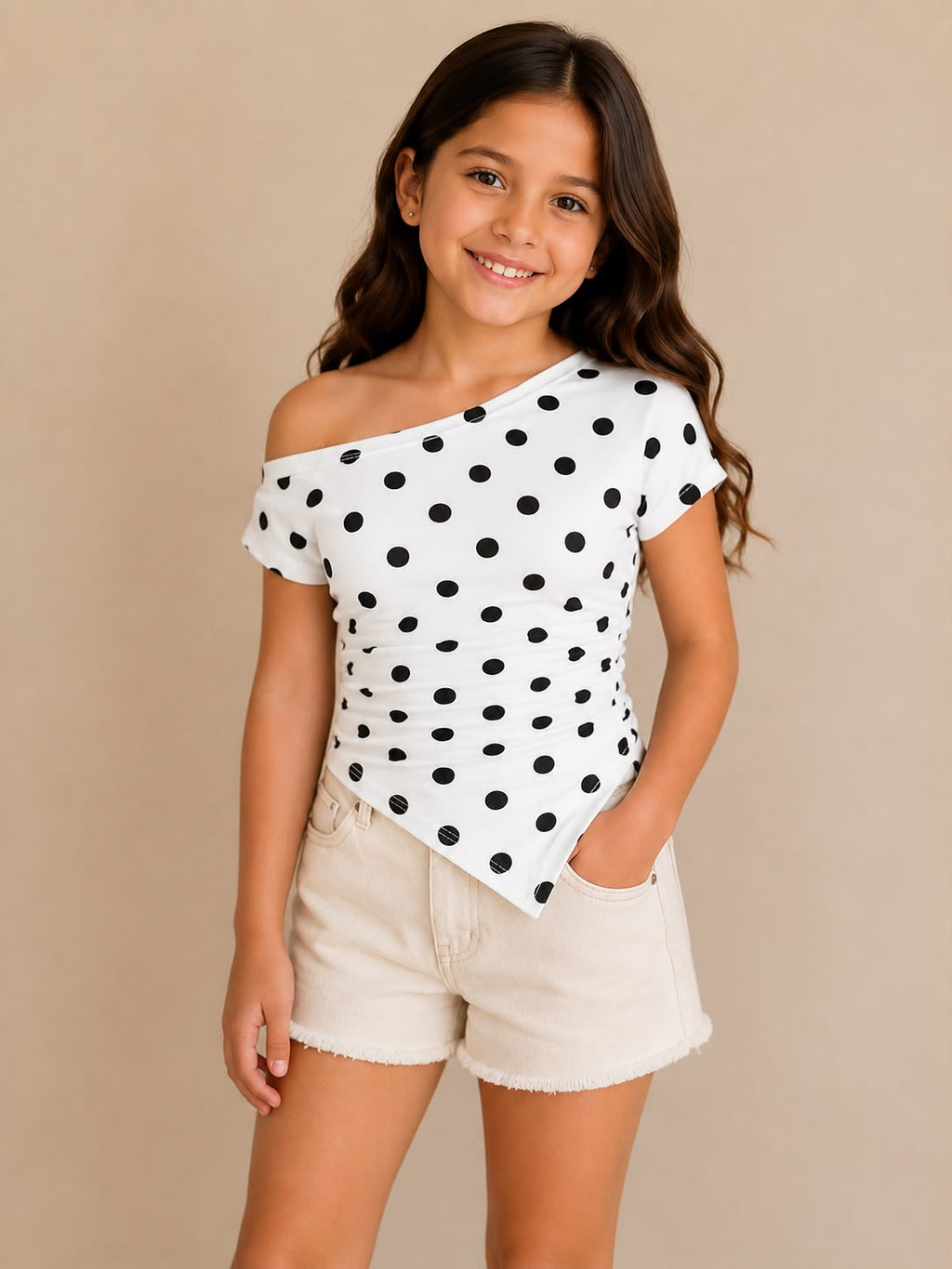 🌸 Blusa Infantil de Lunares | Manga Corta | Suave y Cómoda | Tallas para Niña