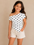 🌸 Blusa Infantil de Lunares | Manga Corta | Suave y Cómoda | Tallas para Niña