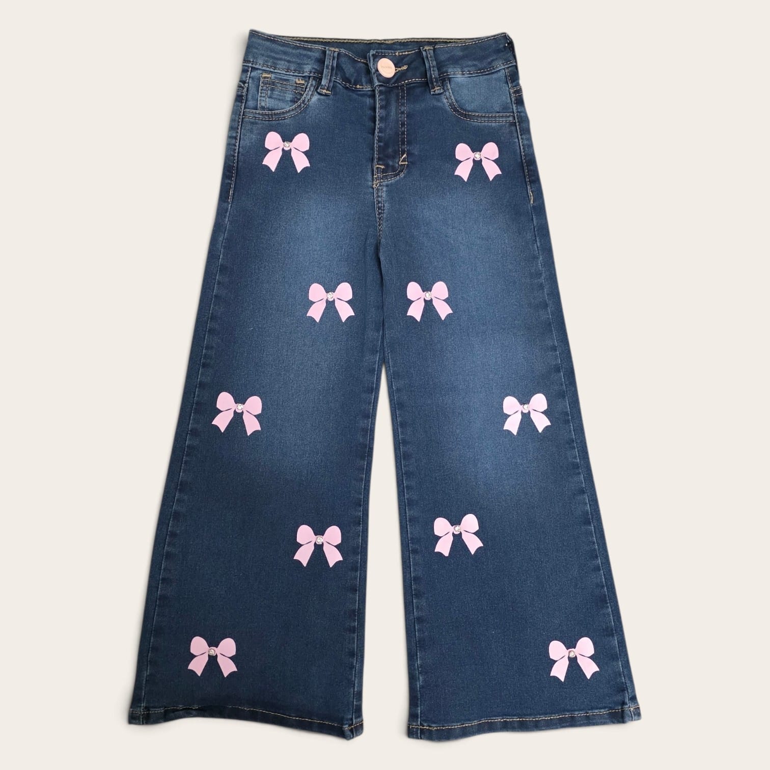 ✨ Pantalón Wide Leg para Niña con Moños Rosa | Jeans de Mezclilla Infantil Moda Casual