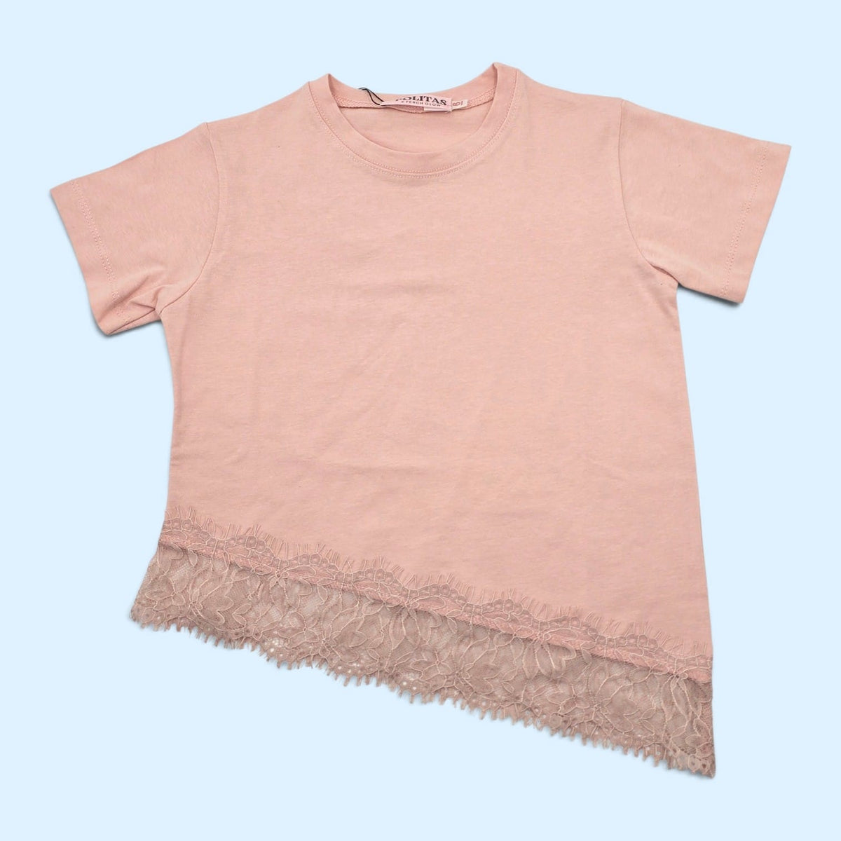 Playera para Niña con Encaje | Blusa Básica Manga Corta | Algodón Suave