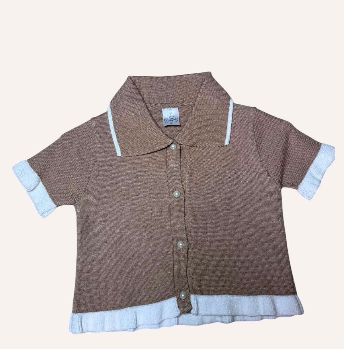 ✨ Blusa Tejida para Niña con Cuello Tipo Polo y Botones Perla | Manga Corta con Volantes