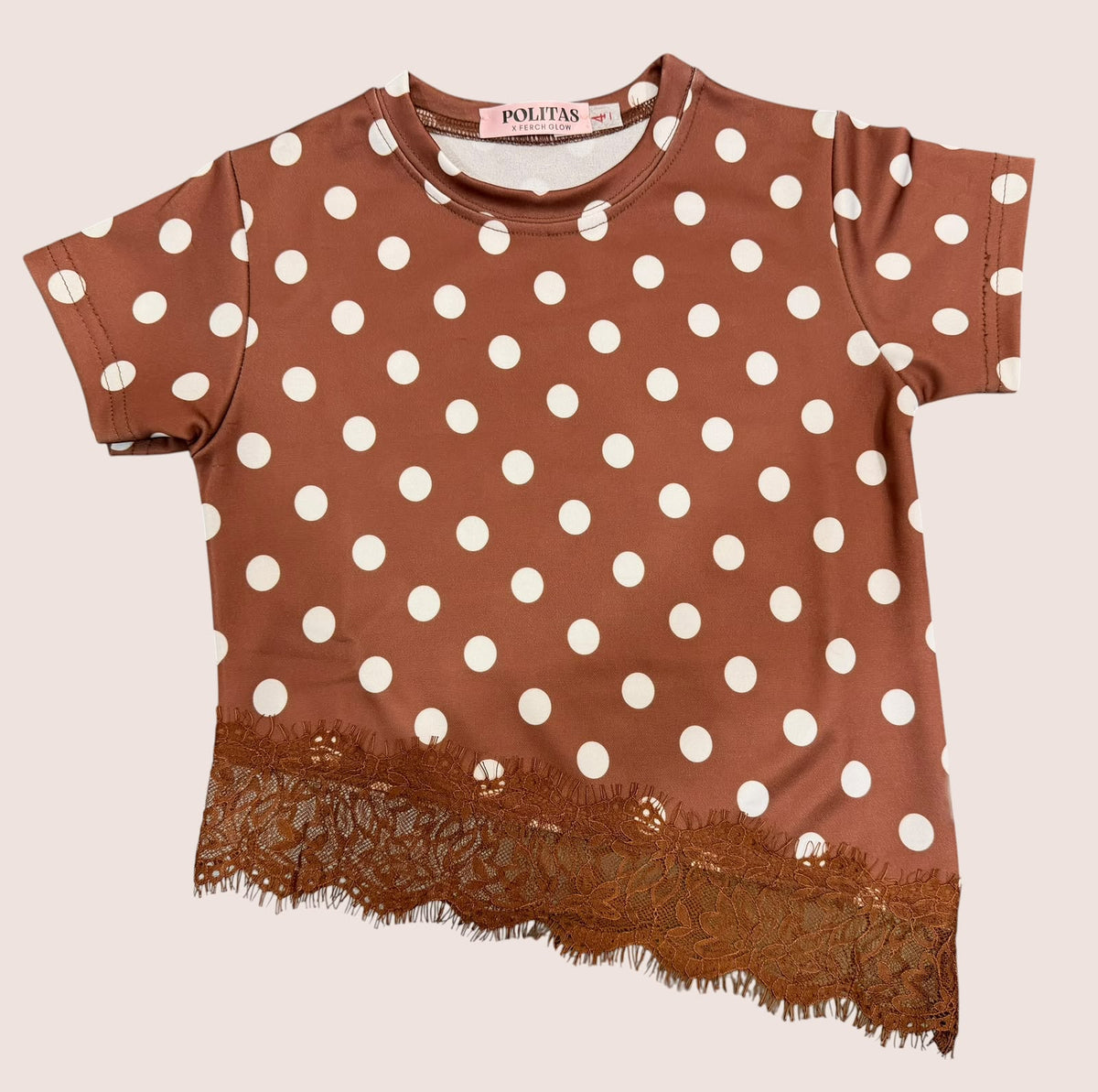 Blusa para Niña de Lunares con Encaje | Manga Corta y Corte Asimétrico