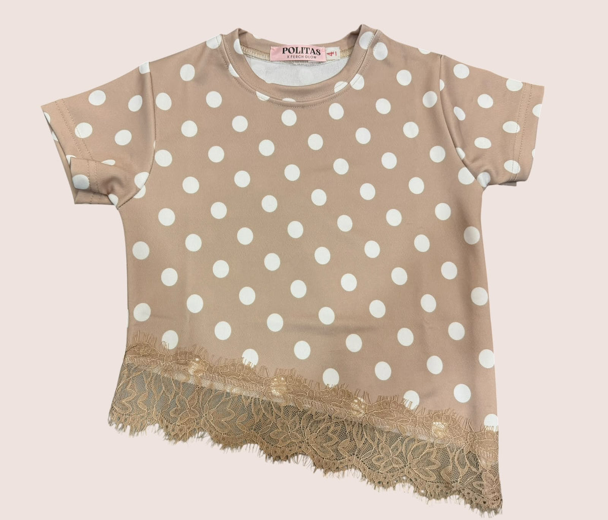 Blusa para Niña de Lunares con Encaje | Manga Corta y Corte Asimétrico