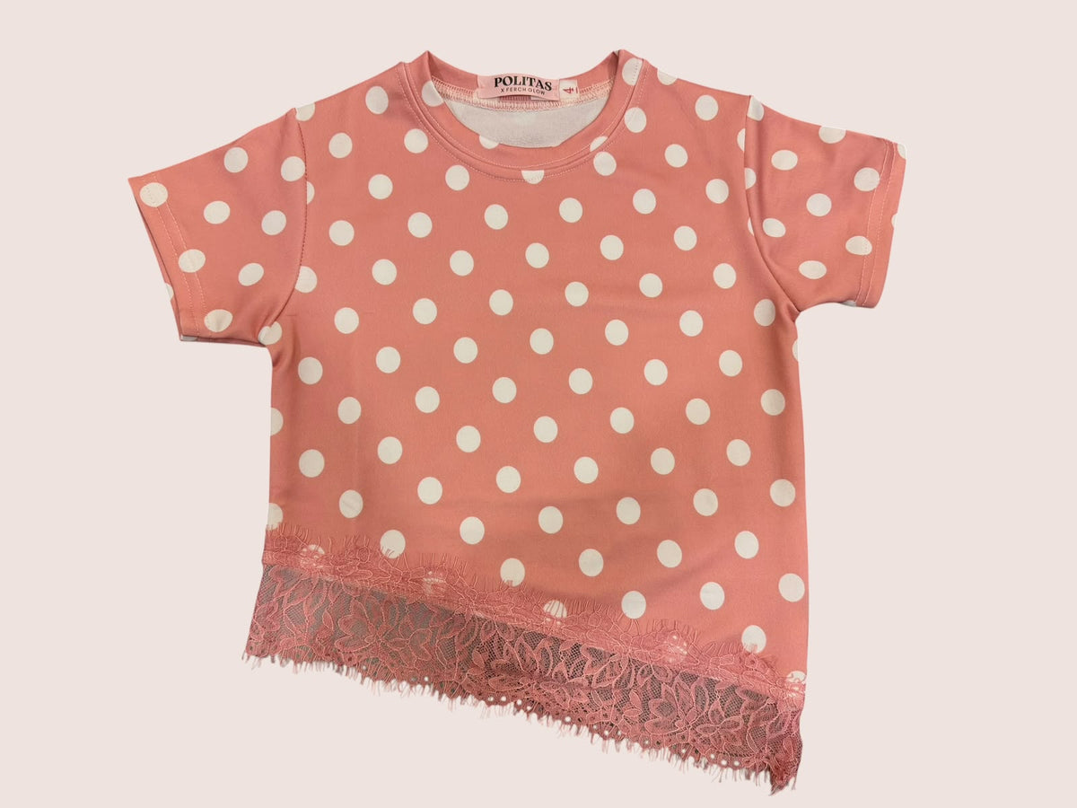 Blusa para Niña de Lunares con Encaje | Manga Corta y Corte Asimétrico