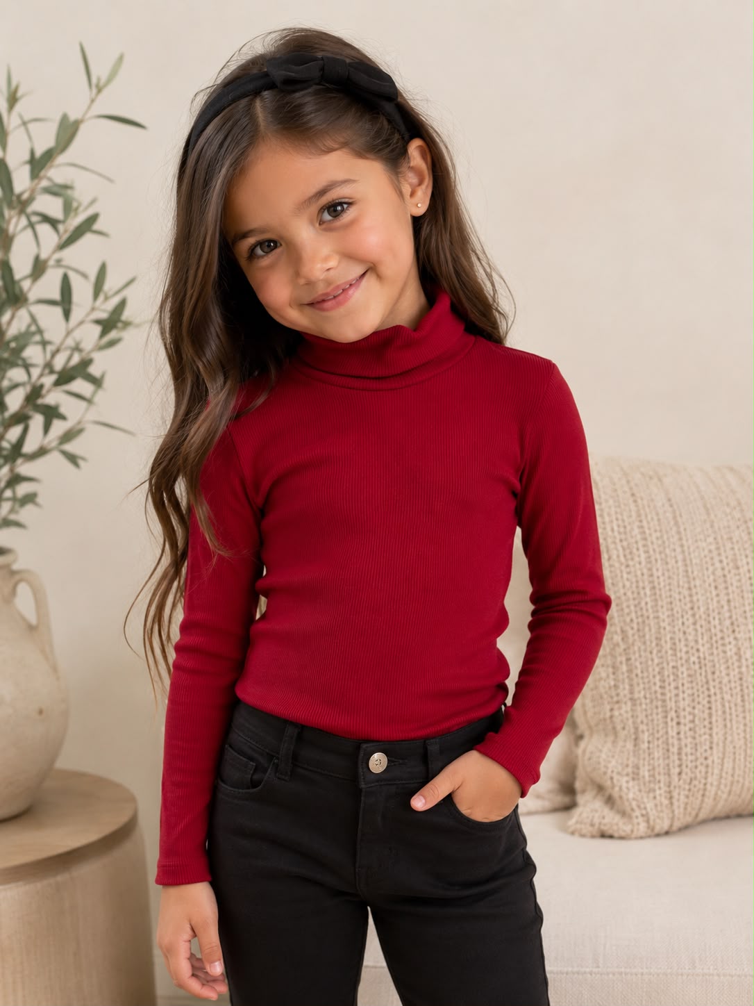 Blusa Térmica Cuello Alto para Niña | Manga Larga Acanalada